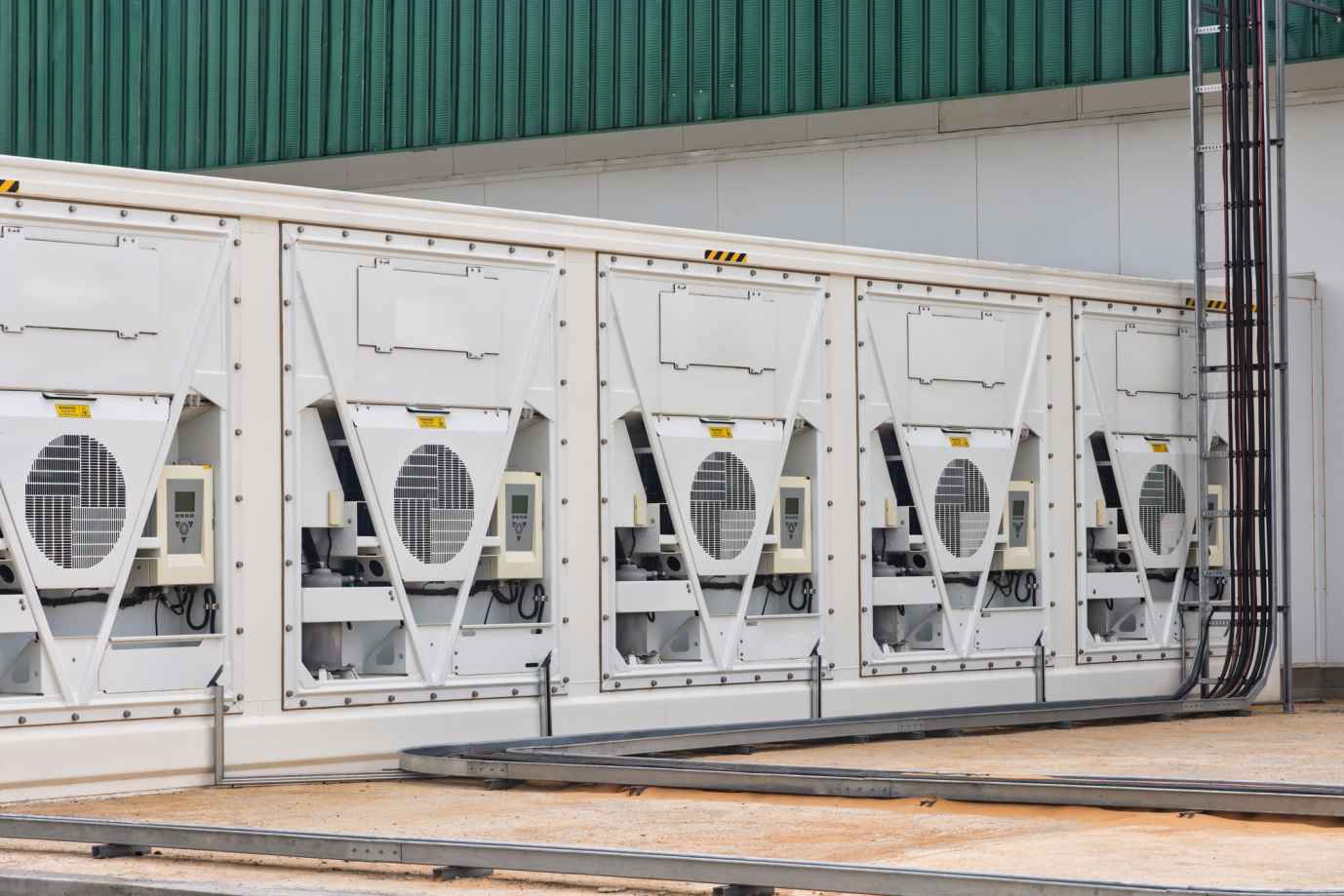 Industrial cooling units with fans and control panels in Chicagoland